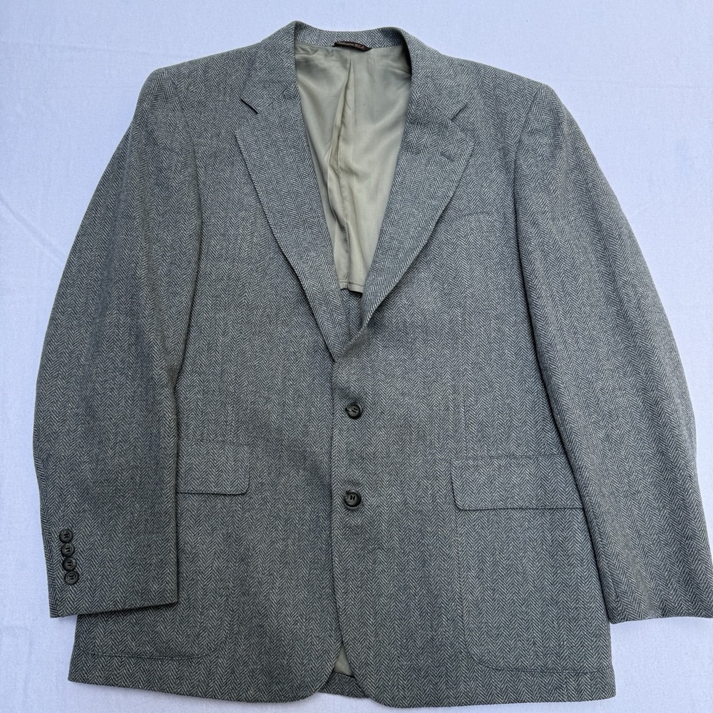 Vintage Cricketeer Wool Blazer Sport‎ Coat Gray Herringbone 2 Button USA Union